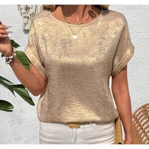 Gold Metal Color Bathwing Sleeve Shirt